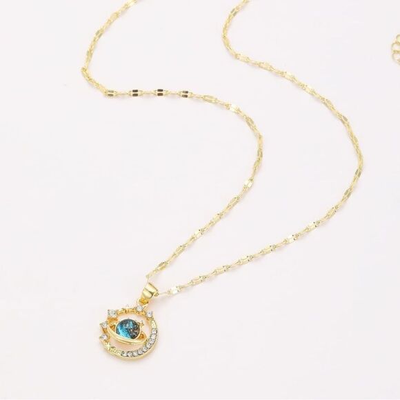 MISSLOOK Gold and Blue Celestial moon, and stars necklace - Picture 6 of 8